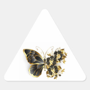 Adesivo Triangular Gold Flower Butterfly with Black Orchid