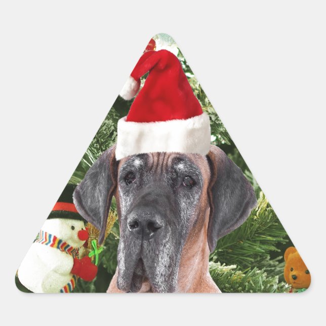 Adesivo Triangular Grande Dane com Árvore de Natal Boxes Santa Hat (Frente)
