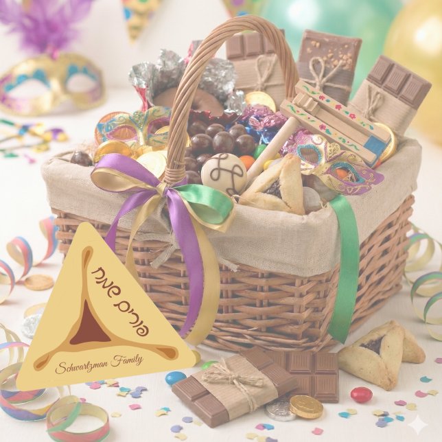 Adesivo Triangular Hamantash Hamantaschen Hebrew Happy Purim (Criador carregado)