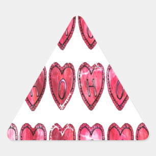 Adesivo Triangular Hohoho! Papais noeis legal corações texto de Natal