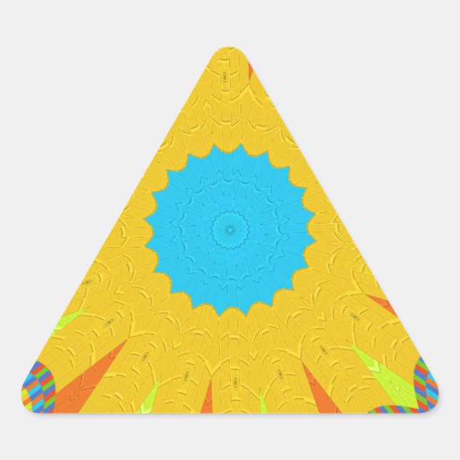 Adesivo Triangular Impressão de Arte de Mandala Ciano e Dourado (Frente)