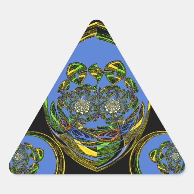 Adesivo Triangular Impressão de Arte do Caleidoscópio Azul e Amarelo (Frente)