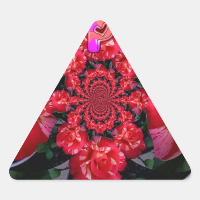 Adesivo Triangular Impressão de Arte "Namorados Feliz", Rosas vermelh (Frente)