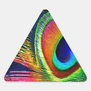 Adesivo Triangular Impressão de Pena de Pavão Colorida