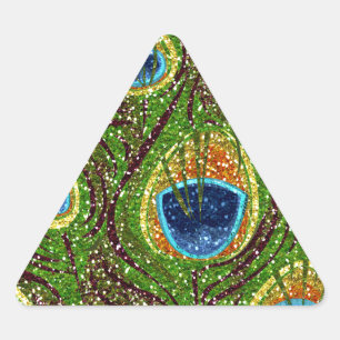 Adesivo Triangular Impressão de Penas de Pavão Coloridas