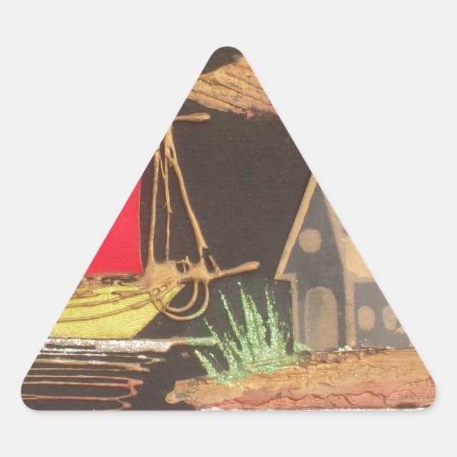 Adesivo Triangular Impressão de pintura de óleo em veleiro vermelho (Frente)