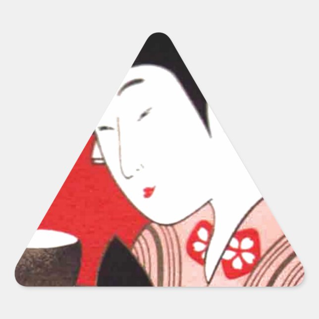 Adesivo Triangular Japonesa Lady Tea Servindo Cerimonia Art Impressão (Frente)
