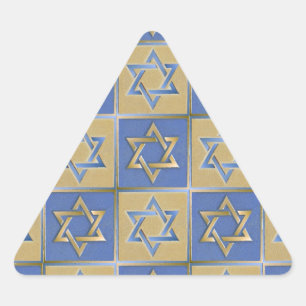 Adesivo Triangular Judaica Star De David Metal Dourado Azul