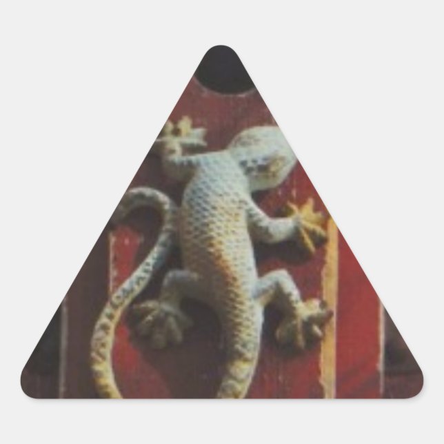 Adesivo Triangular Lagarto-cinza em madeira vestida (Frente)