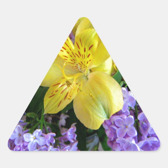 Adesivo Triangular Lírios Amarelos e Flores Lilases Roxos (Frente)