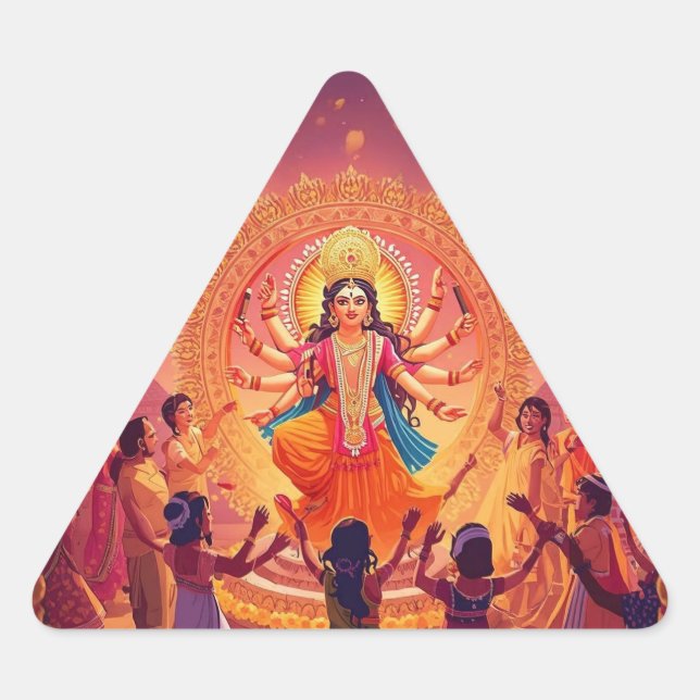 Adesivo Triangular Maa Durga - O Coração das Celebrações de Dussehra (Frente)