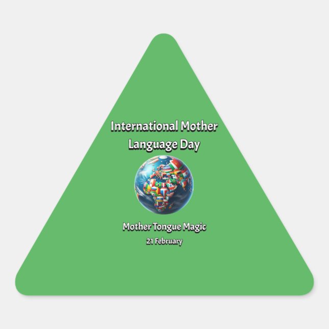 Adesivo Triangular Madre Tongue Magic. Dia da Língua Mãe. (Frente)