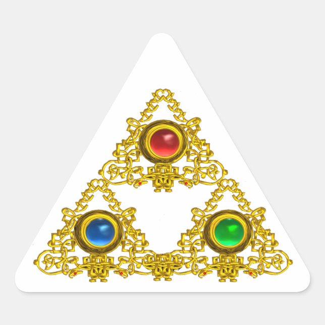 ADESIVO TRIANGULAR MÁGICO ELFIC TALISMAN/DOURADO TRIÂNGULO COM GEMSTO (Frente)
