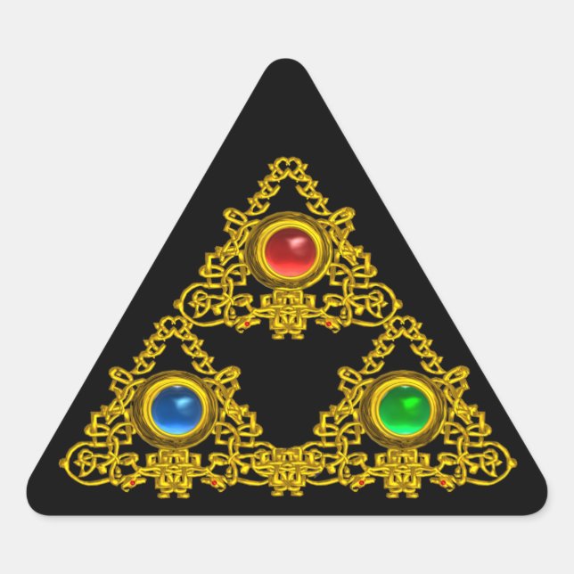 ADESIVO TRIANGULAR MÁGICO ELFIC TALISMAN/DOURADO TRIÂNGULO COM GEMSTO (Frente)