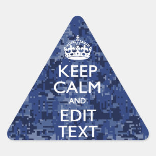 Adesivo Triangular Mantenha a calma seu texto na camuflagem azul de