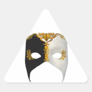 Adesivo Triangular Masque veneziano: Preto, Branco e Dourado