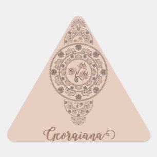 Adesivo Triangular Mocha Rococo Lotus Mandala Ornamental Personalizad