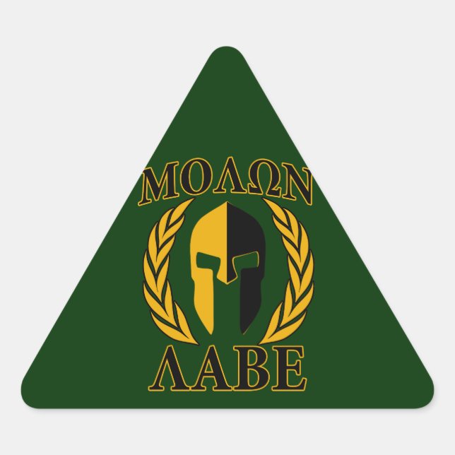 Adesivo Triangular Molon Labe Spartan Laurels sobre Forest Green (Frente)