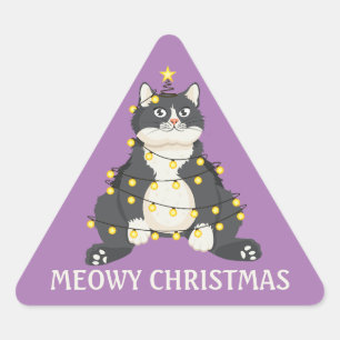 Adesivo Triangular Natal Divertido com Gatos, Festivo, Humor Invernal