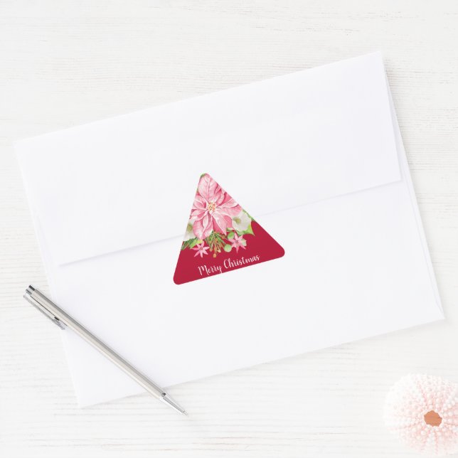 Adesivo Triangular Natal Poinsettia Feriado Vermelho Floral (Envelope)