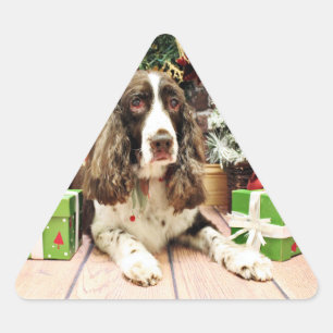Adesivo Triangular Natal - Spaniel de Springer inglês - Logan