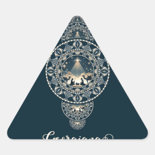 Adesivo Triangular Nome Personalizado Estrela Santa de Mandala Orname