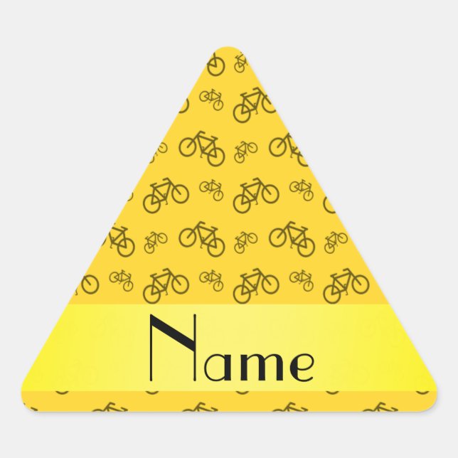 Adesivo Triangular Nome personalizado padrão de bicicleta amarela (Frente)