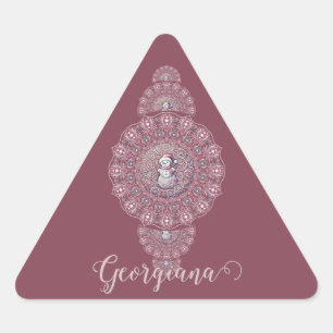 Adesivo Triangular Nome Personalizado Whimsical Snowman Mandala Ornam
