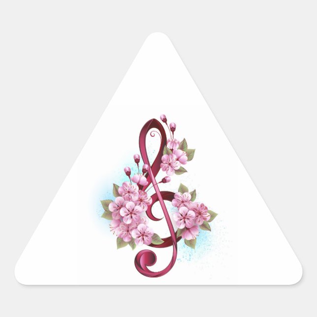 Adesivo Triangular Notas musicais em clave de sol com flores de Sakur (Frente)