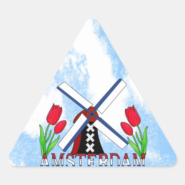 Adesivo Triangular Novo Estilo Amsterdã Esteira Holandesa E Tulip (Frente)