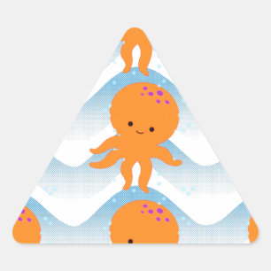 Adesivo Triangular Octopus Laranja E Padrão De Ondas Azuis