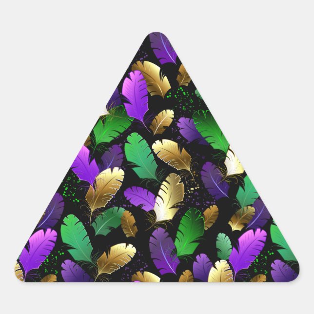 Adesivo Triangular Padrão contínuo com penas de Mardi Gras (Frente)