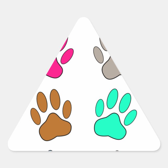 Adesivo Triangular Padrão de impressão de pata de cão multicolorido (Frente)