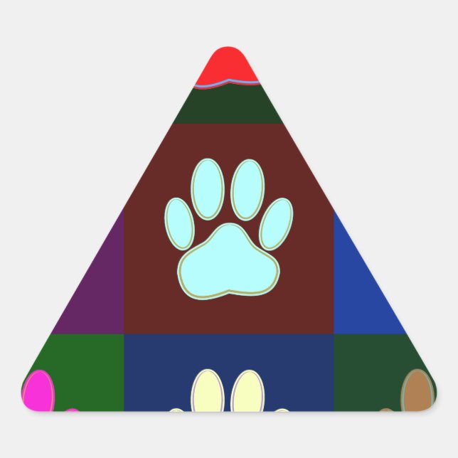 Adesivo Triangular Padrão de impressão de pata de cão multicolorido (Frente)