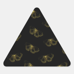 Adesivo Triangular Padrão Dourado De Borboletas Metálicas Em Preto