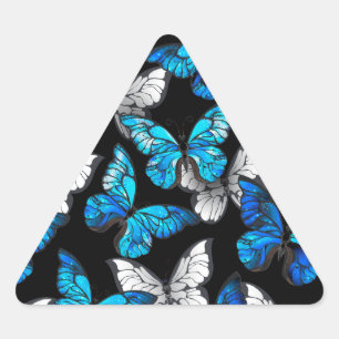 Adesivo Triangular Padrão Escuro Sem Costura com Borboletas Azuis Mor