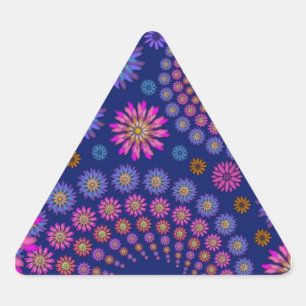 Adesivo Triangular Padrão Floral Azul Púrpura Rosa no Azul