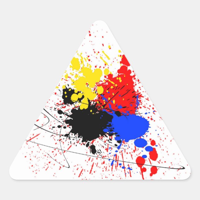 Adesivo Triangular Paint Splatter Art Black Blue Red Yellow (Frente)