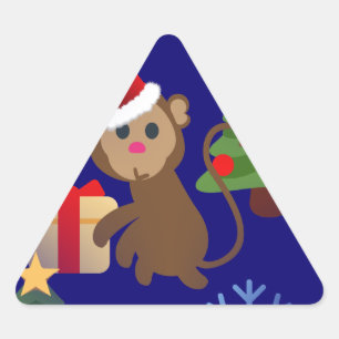 Adesivo Triangular papai noel de natal, macaco emoji