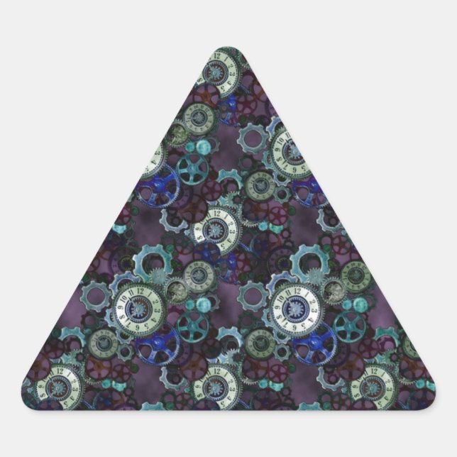 Adesivo Triangular partes de relógios a vapor - impressão roxo por Le (Frente)