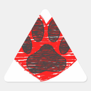 Adesivo Triangular Pata De Cão Desenhada No Coração Vermelho