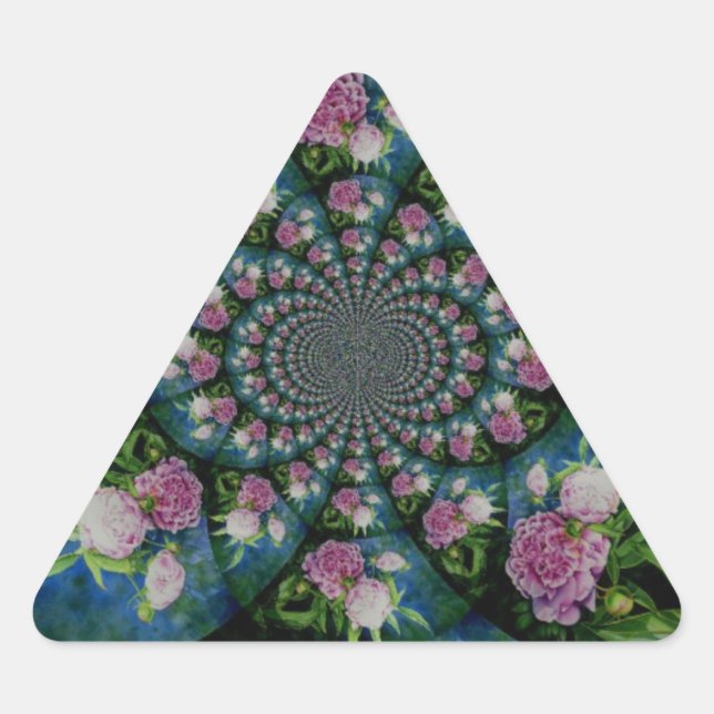 Adesivo Triangular Pedônio branco-rosa, cor-de-água floral, mandala (Frente)