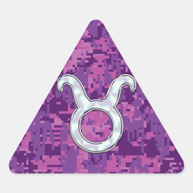 Adesivo Triangular Pérola como Taurus Zodiac Símbolo na Camo Digital (Frente)