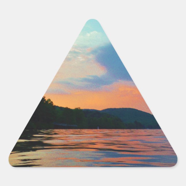 Adesivo Triangular Pêssego e Sunset Azul no lago de montanha (Frente)