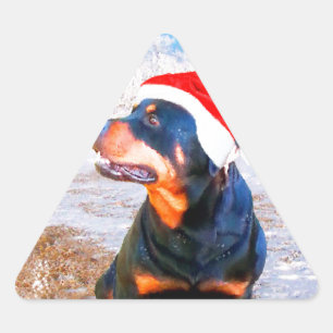 Adesivo Triangular Pintura de Natal do Cão Rottweiler