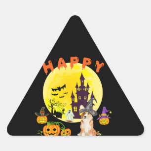Adesivo Triangular Presente no cão Happy Corgibetween Halloween Cor