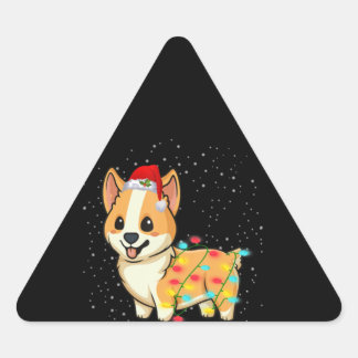 Adesivo Triangular Presente no cão | luzes de natal corgi