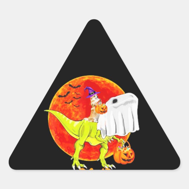 Adesivo Triangular Presente no cão | Rastreio de truque para hallowee (Frente)
