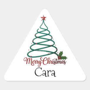 Adesivo Triangular Presente Personalizado de Natal Feliz com Nome Per