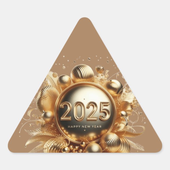 Adesivo Triangular presentes de feliz ano novo 2025 (Frente)